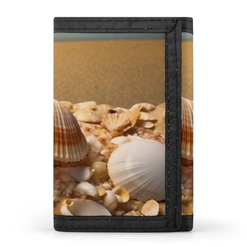 QMNRTK Shells And Sand dreifach gefaltete Geldbörse, schlanke Brieftasche, personalisierbar, RFID-blockierend, für Damen und Herren, Einheitsgröße, Stil:, Einheitsgröße von QMNRTK