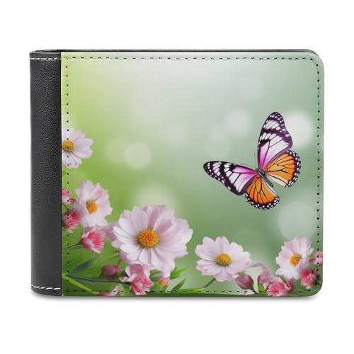 QMNRTK Spring Geldbörse aus Leder mit Schmetterling und Blume, für Herren und Damen, RFID-blockierend, extra Kapazität, ultrastarke Nähte, schlanke Geldscheinfach mit 8 Kartenfächern, Stil, von QMNRTK