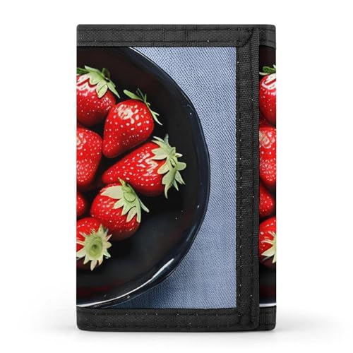 QMNRTK Strawberry dreifach gefaltete Geldbörse, schlanke Brieftasche, personalisierbar, RFID-blockierend, für Damen und Herren, Einheitsgröße, Stil:, Einheitsgröße von QMNRTK