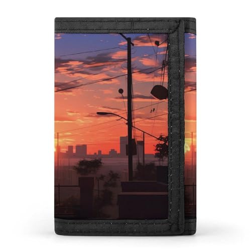 QMNRTK Sunset Apartments Dreifach gefaltete Geldbörse, schlanke Brieftasche, personalisierbar, RFID-blockierend, für Damen und Herren, Einheitsgröße, Stil:, Einheitsgröße von QMNRTK