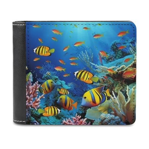 QMNRTK The Underwater World Geldbörse aus Leder mit tropischen Fischen, für Herren und Damen, RFID-blockierend, extra Kapazität, ultrastarke Nähte, schlanke Geldscheinfach mit 8 Kartenfächern, Stil, von QMNRTK