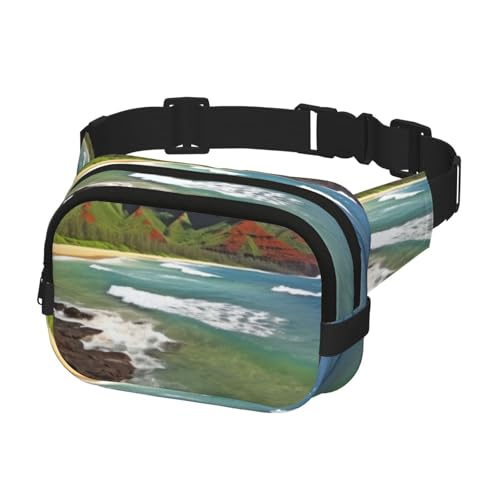 Bauchtasche für Damen und Herren, Gürteltasche, Kauai, Hawaii, Meeresküste, Hüfttaschen mit verstellbaren Trägern, Brusttasche, Reise-Umhängetasche, Schwarz, Einheitsgröße, Schwarz , Einheitsgröße von QMNSEHF