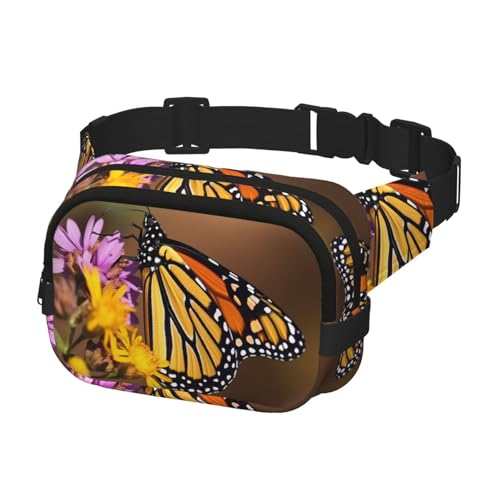 Bauchtasche für Damen und Herren, Gürteltasche, Monarch-Schmetterling, Hüfttaschen mit verstellbaren Trägern, Brusttasche, Reise-Umhängetasche, Schwarz, Einheitsgröße, Schwarz , Einheitsgröße von QMNSEHF