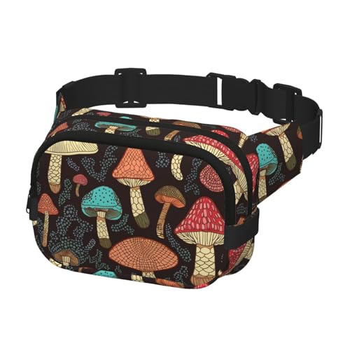 Bauchtasche für Damen und Herren, Gürteltasche, Pilz-Hüfttasche mit verstellbaren Trägern, Brusttasche, Reise-Umhängetasche, Schwarz, Einheitsgröße, Schwarz , Einheitsgröße von QMNSEHF