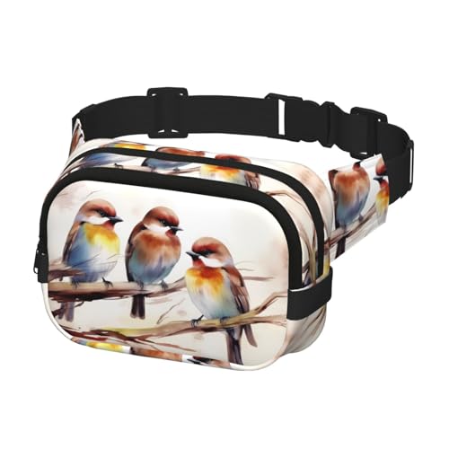 Bauchtasche für Damen und Herren, Gürteltasche, Vögel, die auf einem Ast ruhen, Hüfttasche mit verstellbaren Trägern, Brusttasche, Reise-Umhängetasche, Schwarz, Einheitsgröße, Schwarz , Einheitsgröße von QMNSEHF