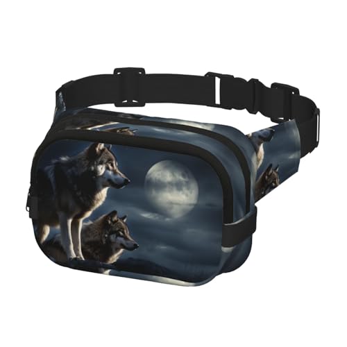 Bauchtasche für Damen und Herren, Gürteltasche, Wölfe im Mondschein, Hüfttaschen mit verstellbaren Trägern, Brusttasche, Reise-Umhängetasche, Schwarz, Einheitsgröße, Schwarz , Einheitsgröße von QMNSEHF
