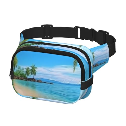 Bauchtasche für Damen und Herren, Gürteltasche, hawaiianischer Strand mit Palmen, Hüfttaschen mit verstellbaren Trägern, Brusttasche, Reise-Umhängetasche, Schwarz, Einheitsgröße, Schwarz , von QMNSEHF