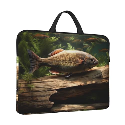 Laptoptasche, 14 Zoll (35,6 cm), stoßfest, Computer-Tragetasche, Holz und Fisch von QMNSEHF
