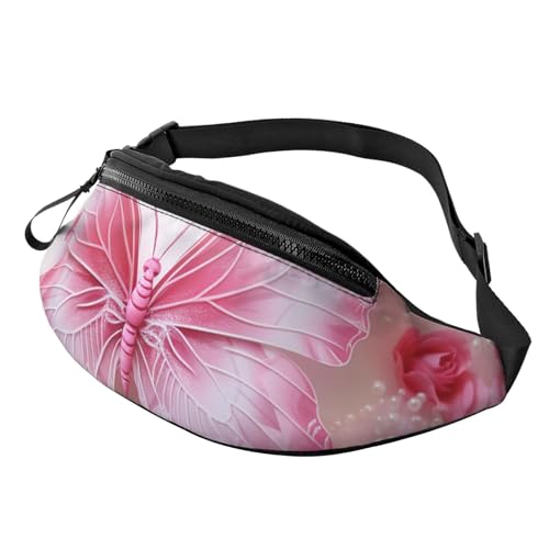 Mem Fashion Bauchtasche für Damen, Umhängetasche, Umhängetasche, weißer Schmetterling, Gürteltasche mit verstellbarem Riemen, Schwarz, Einheitsgröße, Schwarz , Einheitsgröße von QMNSEHF