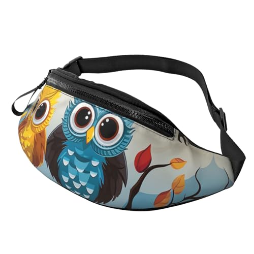 Mem modische Bauchtasche für Damen, Umhängetasche, Eulen auf Ästen, Gürteltasche mit verstellbarem Riemen, Schwarz, Einheitsgröße, Schwarz , Einheitsgröße von QMNSEHF