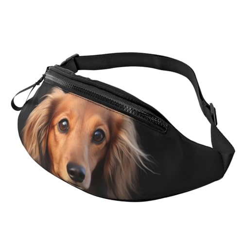 Mem modische Bauchtasche für Damen, Umhängetasche, Langhaar-Dackel-Gürteltasche mit verstellbarem Riemen, Schwarz, Einheitsgröße, Schwarz , Einheitsgröße von QMNSEHF