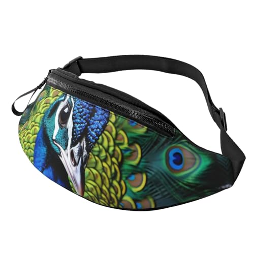 Mem modische Bauchtasche für Damen, Umhängetasche, Pfau, mit verstellbarem Riemen, Schwarz, Einheitsgröße, Schwarz , Einheitsgröße von QMNSEHF