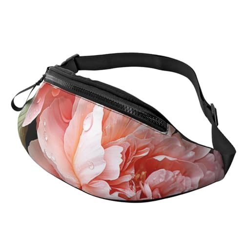 Mem modische Bauchtasche für Damen, Umhängetasche, Pfingstrosen, Blumen, Rose, Gürteltasche mit verstellbarem Riemen, Schwarz, Einheitsgröße, Schwarz , Einheitsgröße von QMNSEHF