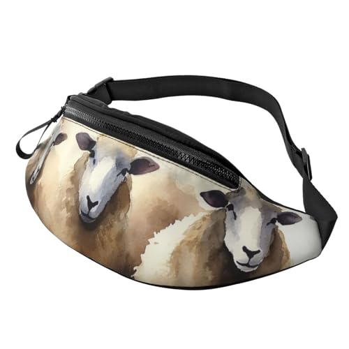 Mem modische Bauchtasche für Damen, Umhängetasche, Schafe, Aquarell, Gürteltasche mit verstellbarem Riemen, Schwarz, Einheitsgröße, Schwarz , Einheitsgröße von QMNSEHF