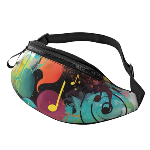 Mem modische Bauchtasche für Damen, Umhängetasche, abstraktes Musik-Thema, Gürteltasche mit verstellbarem Riemen, Schwarz, Einheitsgröße, Schwarz , Einheitsgröße von QMNSEHF