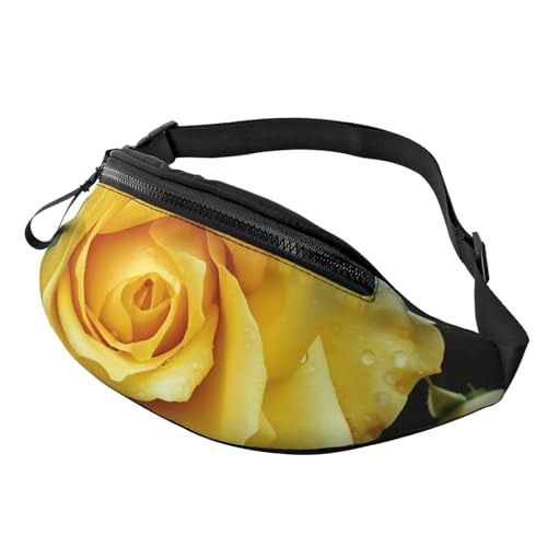 Mem modische Bauchtasche für Damen, Umhängetasche, anmutige gelbe Rose, Blumen-Gürteltasche mit verstellbarem Riemen, Schwarz, Einheitsgröße, Schwarz , Einheitsgröße von QMNSEHF