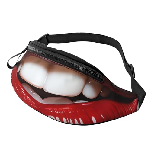 Mem modische Bauchtasche für Damen, Umhängetasche, niedliche Grafik, rote Lippen, Gürteltasche mit verstellbarem Riemen, Schwarz, Einheitsgröße, Schwarz , Einheitsgröße von QMNSEHF