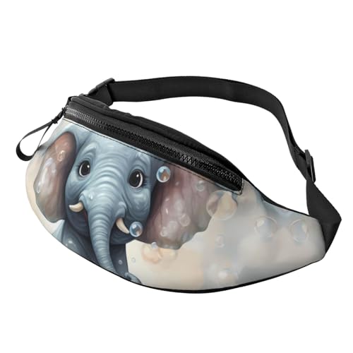 Mem modische Bauchtasche für Damen, Umhängetasche, niedlicher Elefant, Spielblasen, Gürteltasche mit verstellbarem Riemen, Schwarz, Einheitsgröße, Schwarz , Einheitsgröße von QMNSEHF