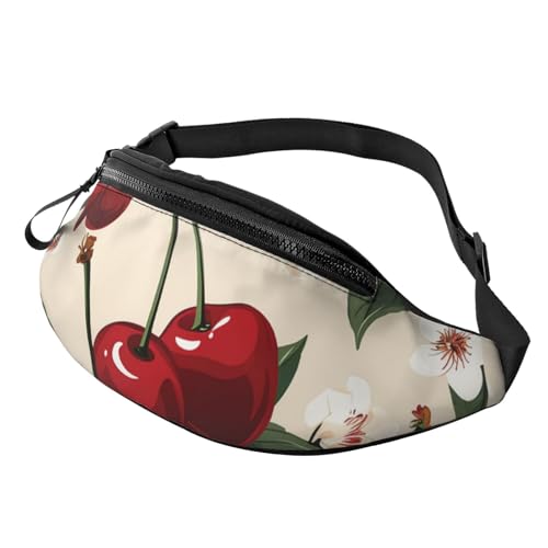 Mem modische Bauchtasche für Damen, Umhängetasche, rotes Kirschenmuster, Gürteltasche mit verstellbarem Riemen, Schwarz, Einheitsgröße, Schwarz , Einheitsgröße von QMNSEHF
