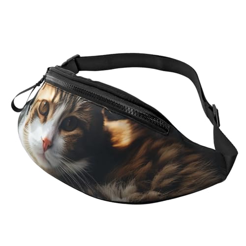 Mem modische Bauchtasche für Damen, Umhängetasche, ruhende Katze, Gürteltasche mit verstellbarem Riemen, Schwarz, Einheitsgröße, Schwarz , Einheitsgröße von QMNSEHF