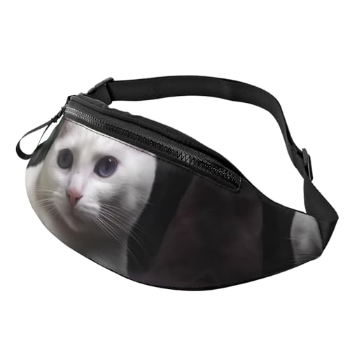 Mem modische Bauchtasche für Damen, Umhängetasche, weiße Katze, Gürteltasche mit verstellbarem Riemen, Schwarz, Einheitsgröße, Schwarz , Einheitsgröße von QMNSEHF