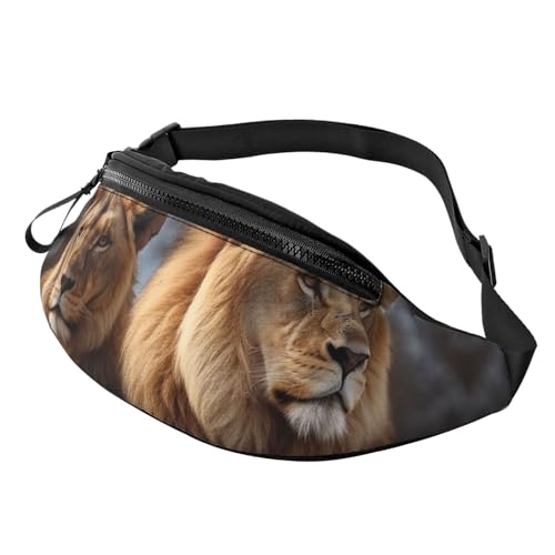 Mem modische Bauchtasche für Damen, Umhängetasche, zwei Löwen, Gürteltasche mit verstellbarem Riemen, Schwarz, Einheitsgröße, Schwarz , Einheitsgröße von QMNSEHF