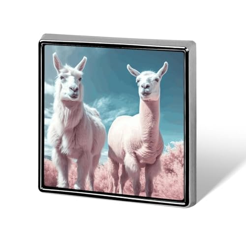 Alpacas Together quadratische Anstecknadel für Damen, Neuheit Knöpfe & Anstecknadeln, Metallabzeichen, niedliche Brosche, Retro-Pin-Rückseite, modische Taschennadeln für Hut, Rucksäcke, Krawatte von QMNVBDS