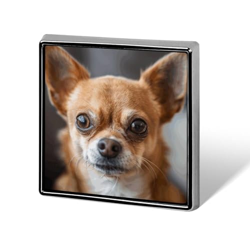 Anstecknadel für Damen, Motiv: brauner Chihuahua, quadratisch, Metallabzeichen, niedliche Brosche, Retro, Pinback, modische Taschennadeln für Hut, Rucksäcke, Krawatte, Anzug, Hochzeit, Party-Zubehör von QMNVBDS