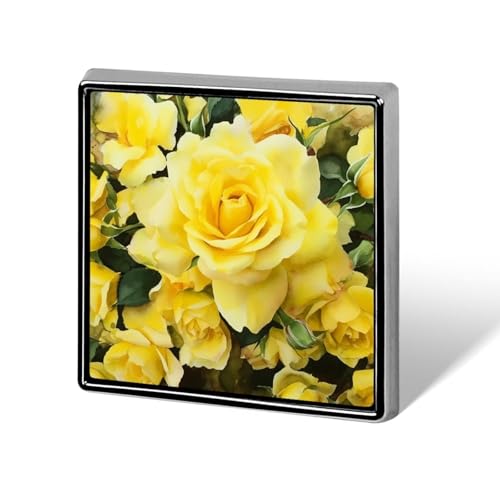 Anstecknadel mit gelber Rose, quadratisch, für Damen, Knöpfe und Anstecknadeln, Metallabzeichen, niedliche Brosche, Retro, Pinback-Abzeichen, modische Taschennadeln für Hut, Rucksäcke, Krawatte, Anzug von QMNVBDS