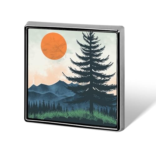 Bäume und Berge quadratische Anstecknadel für Damen, Neuheit, Knöpfe und Anstecknadeln, Metallabzeichen, niedliche Brosche, Retro-Pinback-Abzeichen, modische Taschennadeln für Hut, Rucksäcke, Krawatte von QMNVBDS