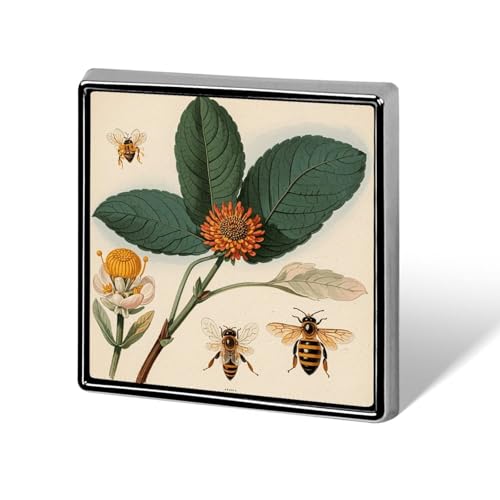 Botanische Biene quadratische Anstecknadel für Damen, Neuheit Knöpfe & Anstecknadeln, Metallabzeichen, niedliche Brosche, Retro-Pinback-Abzeichen, modische Taschennadeln für Hut, Rucksäcke, Krawatte von QMNVBDS