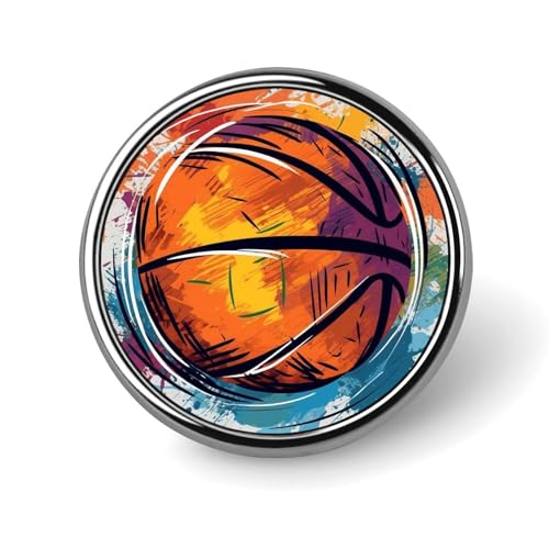 Bunte runde Basketball-Anstecknadel, Damen-Anstecknadel, Metallabzeichen, niedliche Brosche, Retro-Pinback-Abzeichen, modische Taschennadeln für Hut, Rucksäcke, Krawatte, Anzug, Hochzeit von QMNVBDS