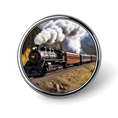Dampflokomotive Zug Runde Anstecknadel Damen Neuheit Knöpfe & Pins Metall Abzeichen Niedliche Brosche Retro Pinback Abzeichen Mode Tasche Pins für Hut Rucksäcke Krawatte Anzug Hochzeit Party Zubehör von QMNVBDS