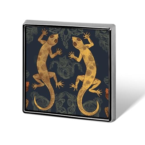 Gecko Eidechsen quadratische Anstecknadel für Damen, Neuheit Knöpfe & Anstecknadeln, Metallabzeichen, niedliche Brosche, Retro-Pinback-Abzeichen, modische Taschennadeln für Hut, Rucksäcke, Krawatte von QMNVBDS