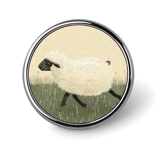 Handgezeichnetes Schaf, runde Anstecknadel für Damen, Neuheit, Knöpfe und Anstecknadeln, Metallabzeichen, niedliche Brosche, Retro, Pinback-Abzeichen, modische Taschennadeln für Hut, Rucksäcke von QMNVBDS