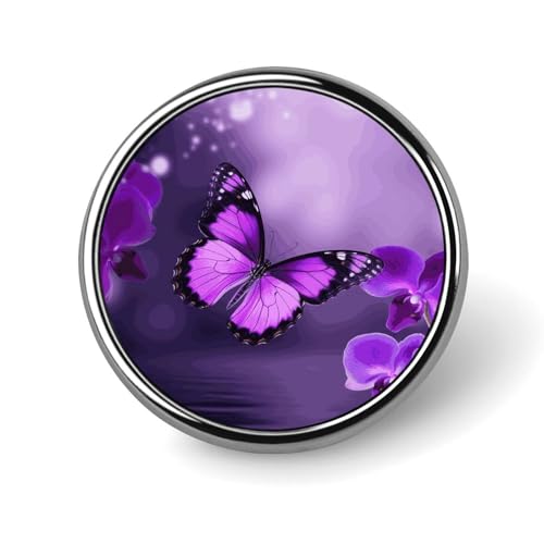 Lila Schmetterling Runde Anstecknadel Damen Neuheit Knöpfe & Pins Metall Abzeichen Niedliche Brosche Retro Pinback Abzeichen Mode Tasche Pins für Hut Rucksäcke Krawatte Anzug Hochzeit Party Zubehör von QMNVBDS