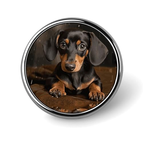 Niedlicher Dackel, runde Anstecknadel für Damen, Neuheit, Knöpfe und Anstecknadeln, Metallabzeichen, niedliche Brosche, Retro-Pinback-Abzeichen, modische Taschennadeln für Hut, Rucksäcke, Krawatte von QMNVBDS