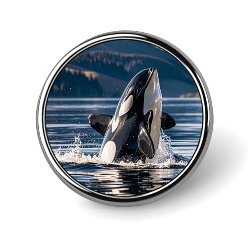 Orca Killerwal Runde Anstecknadel Damen Neuheit Knöpfe & Pins Metall Abzeichen Niedliche Brosche Retro Pinback Abzeichen Mode Tasche Pins für Hut Rucksäcke Krawatte Anzug Hochzeit Party Zubehör Kreis von QMNVBDS