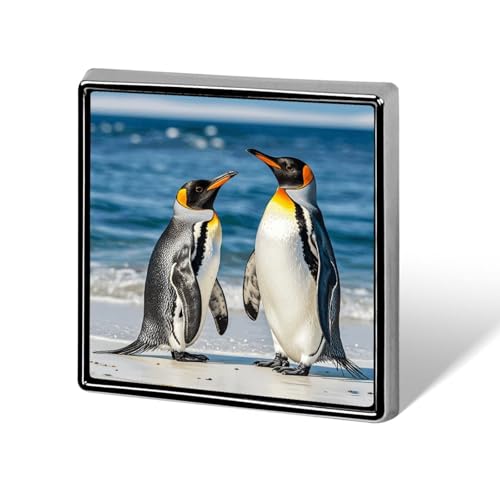 Pinguin und Meer, quadratische Anstecknadel für Damen, Neuheit, Knöpfe und Anstecknadeln, Metallabzeichen, niedliche Brosche, Retro, Pinback-Abzeichen, modische Taschennadeln für Hut, Rucksäcke von QMNVBDS