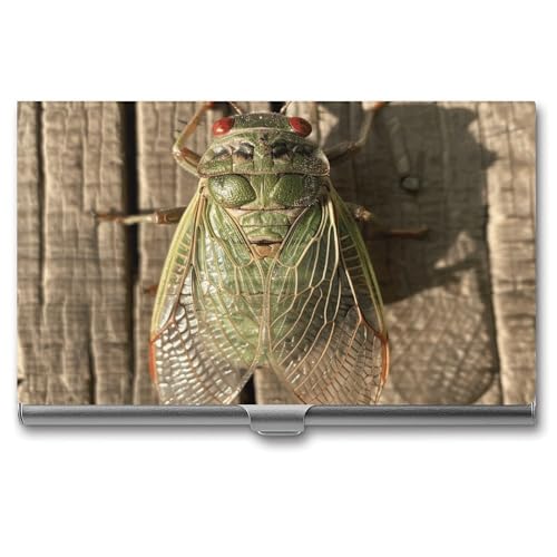 QMNVBDS A Green Cicada Visitenkartenetui Slim Visitenkartenetui für Damen Herren Metall Visitenkartenbox Visitenkartenhalter für Tasche Geldbörse Kleine Visitenkartenetui Einheitsgröße, Stil: von QMNVBDS