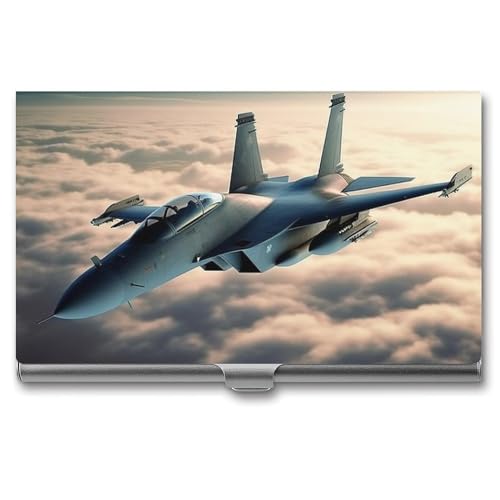 QMNVBDS Aircraft Fighter Jets Visitenkartenetui Slim Visitenkartenetui für Damen Herren Metall Visitenkartenbox Visitenkartenhalter für Pocket Geldbörse Kleine Visitenkartenetui Einheitsgröße, Stil: von QMNVBDS