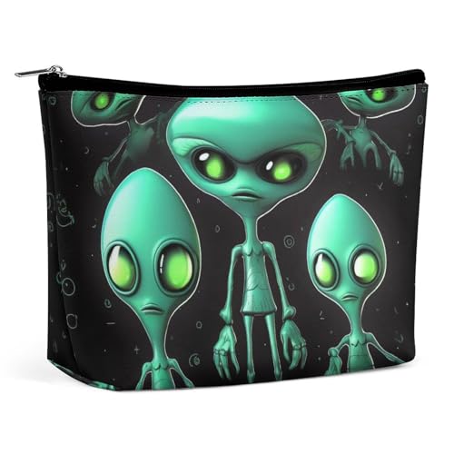 QMNVBDS Aliens Make-up-Tasche, Reise-Kulturbeutel für Damen, wasserdichte Kosmetiktasche, kleine Reißverschlusstasche, tragbare Reisetaschen für Toilettenartikel, niedliche Kosmetiktasche von QMNVBDS