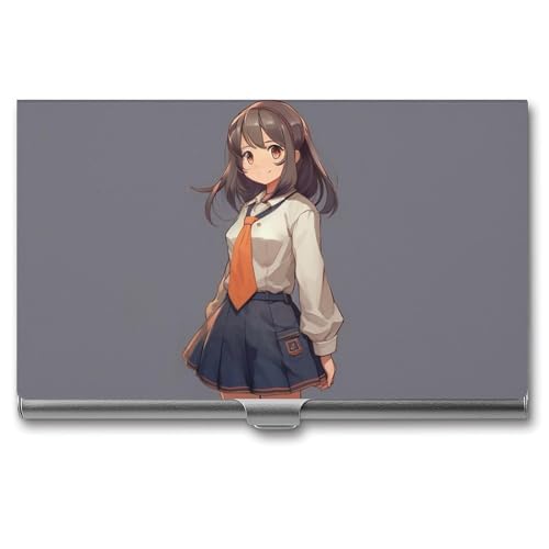 QMNVBDS Anime Frau im Rock Visitenkartenetui Slim Visitenkartenetui für Damen Herren Metall Visitenkartenbox Visitenkartenhalter für Tasche Geldbörse Kleine Visitenkartenetui Einheitsgröße, Stil: von QMNVBDS
