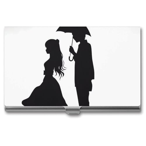 QMNVBDS Anime Lovers Silhouette Visitenkartenhalter Slim Visitenkartenetui für Damen Herren Metall Visitenkartenbox Visitenkartenhalter für Tasche Geldbörse Kleine Visitenkartenetui Einheitsgröße, von QMNVBDS