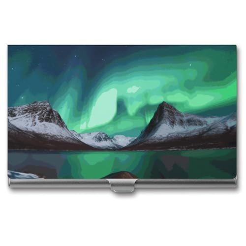QMNVBDS Aurora Borealis Visitenkartenetui Slim Visitenkartenetui für Damen Herren Metall Visitenkartenbox Visitenkartenetui für Tasche Geldbörse Kleine Visitenkartenetui Einheitsgröße, Stil: von QMNVBDS
