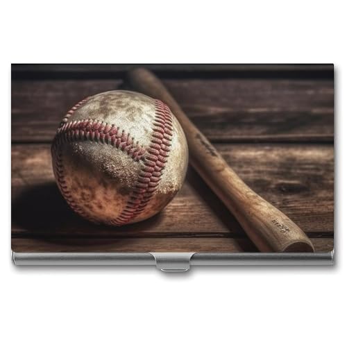 QMNVBDS Baseball On Holz Visitenkartenhalter Slim Visitenkartenetui für Damen Herren Metall Visitenkartenbox Visitenkartenhalter für Tasche Geldbörse Kleine Visitenkartenetui Einheitsgröße, Stil: von QMNVBDS