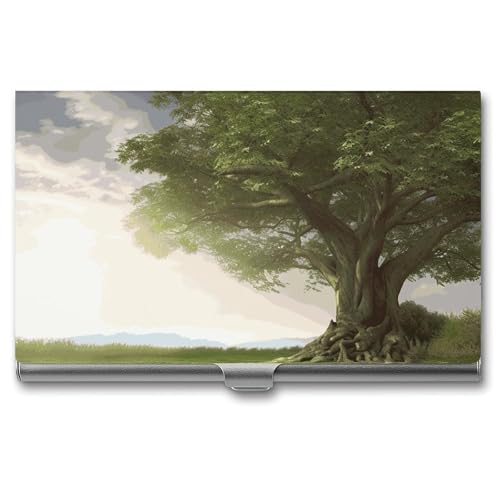 QMNVBDS Baum mit Ast Landschaft Visitenkartenhalter Slim Visitenkartenetui für Damen Herren Metall Visitenkartenbox Visitenkartenhalter für Tasche Geldbörse Kleine Visitenkartenetui Einheitsgröße, von QMNVBDS