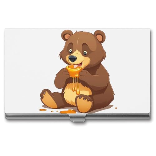 QMNVBDS Bear Eating Visitenkartenetui Slim Visitenkartenetui für Damen Herren Metall Visitenkartenbox Visitenkartenhalter für Tasche Geldbörse Kleine Visitenkartenetui Einheitsgröße von QMNVBDS