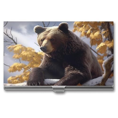 QMNVBDS Bear on The Branch Visitenkartenetui Slim Visitenkartenetui für Damen Herren Metall Visitenkartenbox Visitenkartenetui für Tasche Geldbörse Kleine Visitenkartenetui Einheitsgröße, Stil: von QMNVBDS
