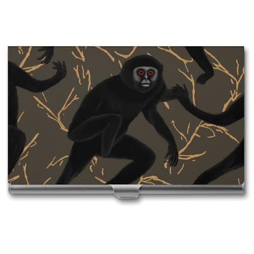 QMNVBDS Black Gibbon Affe Visitenkartenetui Slim Visitenkartenetui für Damen Herren Metall Visitenkartenbox Visitenkartenhalter für Tasche Geldbörse Kleine Visitenkartenetui Einheitsgröße, Stil: von QMNVBDS